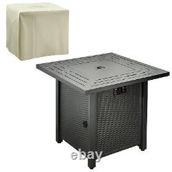 Outsunny Outdoor Propane Gas Fire Pit Table with Rain Cover, 40000 BTU, Black