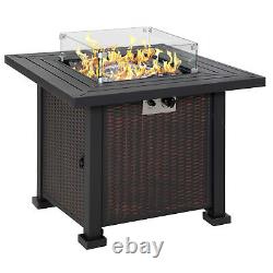 Outsunny Outdoor Propane Gas Fire Pit Table with Wind Screen & Glass Beads, Black