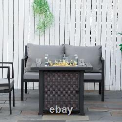 Outsunny Outdoor Propane Gas Fire Pit Table with Wind Screen & Glass Beads, Black