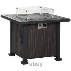 Outsunny Outdoor Propane Gas Fire Pit Table with Wind Screen & Glass Beads, Black