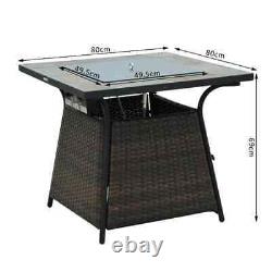 PE Rattan Fire Pit Gas Burner Patio Heater with Fire Control Panel & Lava Rocks