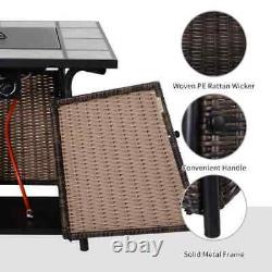 PE Rattan Fire Pit Gas Burner Patio Heater with Fire Control Panel & Lava Rocks