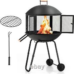 Patio Heater Garden BBQ Fire Pit Outdoor with handles & Wheels Patio Fire Pit