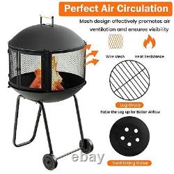 Patio Heater Garden BBQ Fire Pit Outdoor with handles & Wheels Patio Fire Pit