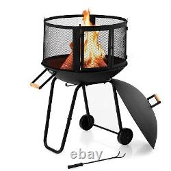 Patio Heater Garden BBQ Fire Pit Outdoor with handles & Wheels Patio Fire Pit