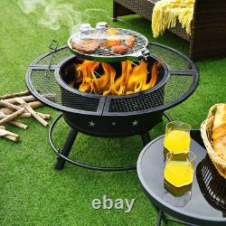Premium Outdoor Fire Pit Featuring a Detachable BBQ Grill and Log Grate