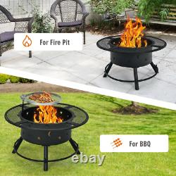 Premium Outdoor Fire Pit Featuring a Detachable BBQ Grill and Log Grate