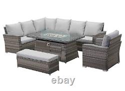 Rattan Garden Furniture Set With Fire Pit Dining Table Corner Sofa Outdoor Patio