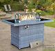 Rattan Gas Fire Pit Table + Lave Stones, Windshield, Removeable Lid & Rain Cover