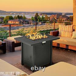 Rattan-Style Propane Gas Fire Pit Table with 40,000 BTU Burner Waterproof Cover