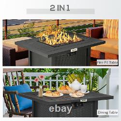 Rattan-Style Propane Gas Fire Pit Table with 40,000 BTU Burner Waterproof Cover