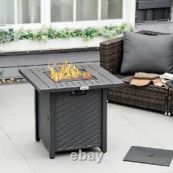 Rattan-Style Propane Gas Fire Pit Table with 40,000 BTU Burner Waterproof Cover