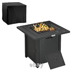 Rattan-Style Propane Gas Fire Pit Table with 40,000 BTU Burner Waterproof Cover