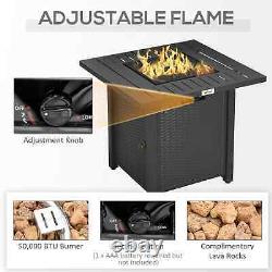 Rattan-style Propane Gas Fire Pit Table with 40,000 BTU Burner, Square
