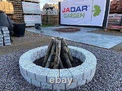 Round Outdoor Fire Pit Concrete Stones Garden Fireplace Top Granite Bricks White