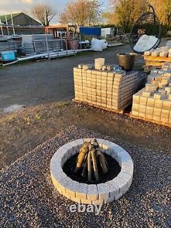 Round Outdoor Fire Pit Concrete Stones Garden Fireplace Top Granite Bricks White