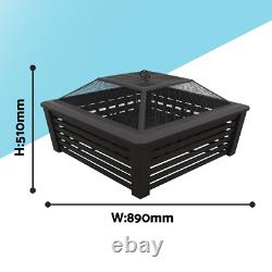 Sealey Dellonda 35 Square Outdoor Fire Pit Black With Mesh Safety Screen DG43