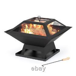 Square Fire Pit BBQ Grill Outdoor Garden Firepit Brazier Stove Patio Heater