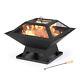 Square Fire Pit Bbq Grill Outdoor Garden Firepit Brazier Stove Patio Heater