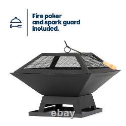 Square Fire Pit BBQ Grill Outdoor Garden Firepit Brazier Stove Patio Heater