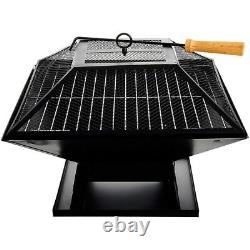 Square Fire Pit BBQ Grill Outdoor Garden Firepit Brazier Stove Patio Heater