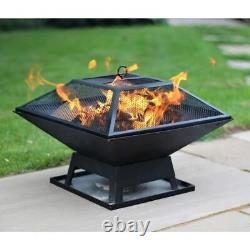 Square Fire Pit BBQ Grill Outdoor Garden Firepit Brazier Stove Patio Heater