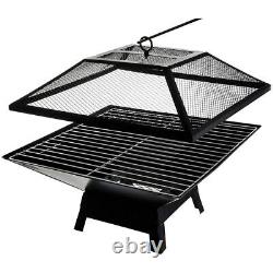 Square Fire Pit BBQ Grill Outdoor Garden Firepit Brazier Stove Patio Heater