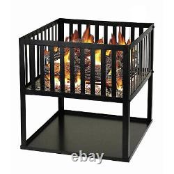 Square Fire Pit Basket Large Black Metal BBQ Outdoor Garden Heater Log Burner