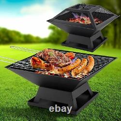 Square Fire Pit Bbq Grill Outdoor Garden Firepit Brazier Stove Patio Heater New