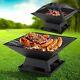 Square Fire Pit Bbq Grill Outdoor Garden Firepit Brazier Stove Patio Heater New