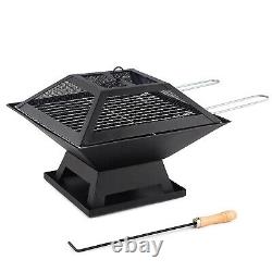 Square Fire Pit Bbq Grill Outdoor Garden Firepit Brazier Stove Patio Heater New