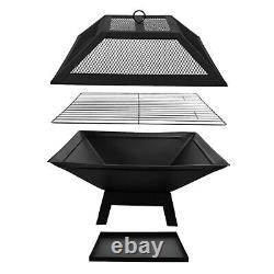 Square Fire Pit Bbq Grill Outdoor Garden Firepit Brazier Stove Patio Heater New