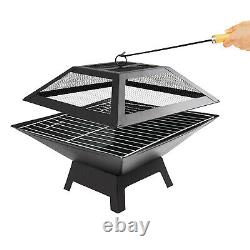 Square Fire Pit Bbq Grill Outdoor Garden Firepit Brazier Stove Patio Heater New