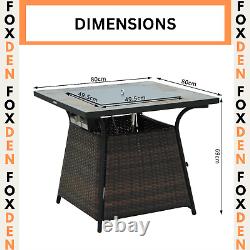 Square Outdoor PE Rattan Fire Pit TableGas Burner Heater with Control Panel Brown