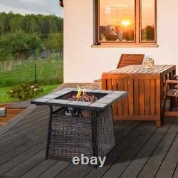 Square Outdoor PE Rattan Fire Pit TableGas Burner Heater with Control Panel Brown