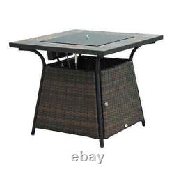 Square Outdoor PE Rattan Fire Pit TableGas Burner Heater with Control Panel Brown