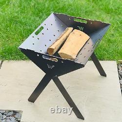 Stainless Steel Tall Collapsible Fire Pit Bbq Portable Camping Caravan Flat