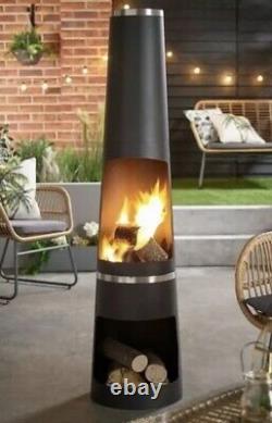 Steel Chiminea Large Fire Pit Outdoor Garden Patio Deck Heater Black Mauna Kea