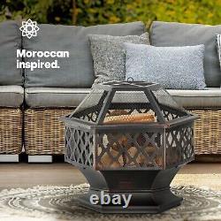 Steel Hexagonal Fire Pit BBQ Grill Outdoor Garden Patio Heater Brazier Stove