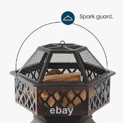 Steel Hexagonal Fire Pit BBQ Grill Outdoor Garden Patio Heater Brazier Stove