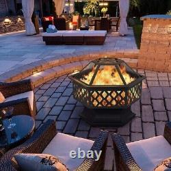 Steel Hexagonal Fire Pit BBQ Grill Outdoor Garden Patio Heater Brazier Stove