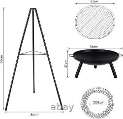 Tripod Outdoor Fire Pit BBQ Bowl Round Garden Patio Extra Large Barbecue Grill