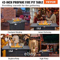 VEVOR 43 Outdoor Propane Gas Fire Pit Table 50000 BTU with Glass Tabletop & lid