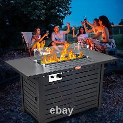 VEVOR 43 Outdoor Propane Gas Fire Pit Table 50000 BTU with Glass Tabletop & lid