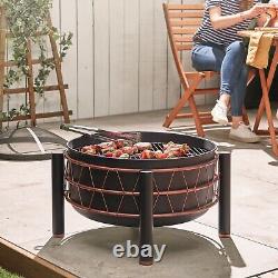 VonHaus Fire Pit, 2 in 1 Firepit with BBQ Cooking Grill for Garden & Patio