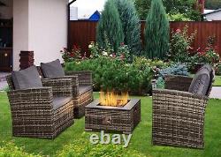 4 Pièces de Mobilier de Jardin en Rotin avec Table de Feu, Canapé, Fauteuils et Coussins