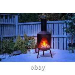 Barbecue de jardin avec cheminée noire, chauffage de patio, foyer extérieur et support à bûches en acier