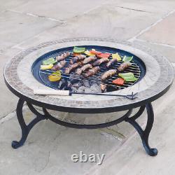 Bol de feu 3 en 1, barbecue et table basse carrelée en étoile de 76 cm pour jardin extérieur patio