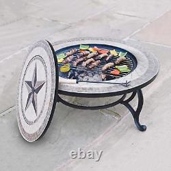 Bol de feu 3 en 1, barbecue et table basse carrelée en étoile de 76 cm pour jardin extérieur patio