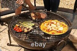 Bol de feu indien recyclé de 80 cm avec support bas et grill / Foyer Kadai fait à la main